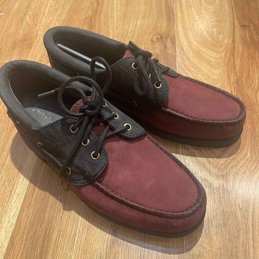TIMBERLAND MEN'S AUTHENTIC HANDSEWN BOAT SHOE BURGUNDY NUBUCK A5WBN ALL SIZES